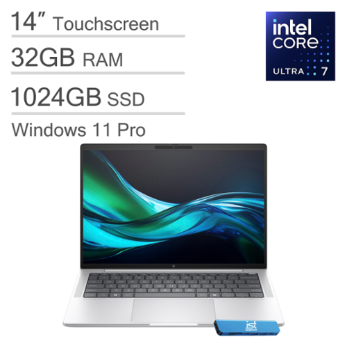 HP - EliteBook 1040 G11 14" WUXGA Touchscreen Business Laptop - Intel Core Ultra 7 with 32GB Memory - 1TB SSD - Win 11Pro - Silver-Front_Standard 