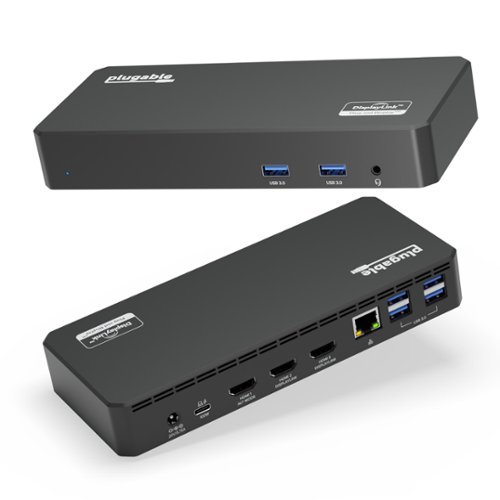 Plugable - USB C Triple Display Docking Station with Laptop Charging - Thunderbolt,USB4,USB C - Windows, macOS, ChromeOS - Black-Front_Standard 