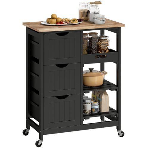 Homcom - Kitchen Cart, Kitchen Island with Wood Top - Black-Front_Standard 