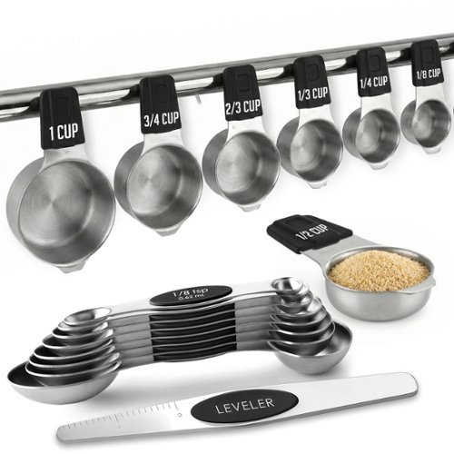 Luminuxe - Magnetic Measuring Cups and Spoons Set, Stainless Steel with Dual-Sided N40 Magnetic Tool-Front_Standard 