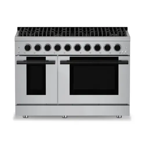 Front. Hauslane - HausPro 48 in. 8 Burners Gas Range in Matte Black with 20,000 BTU and Double Oven with 5 Rack Positions - Matte Black.