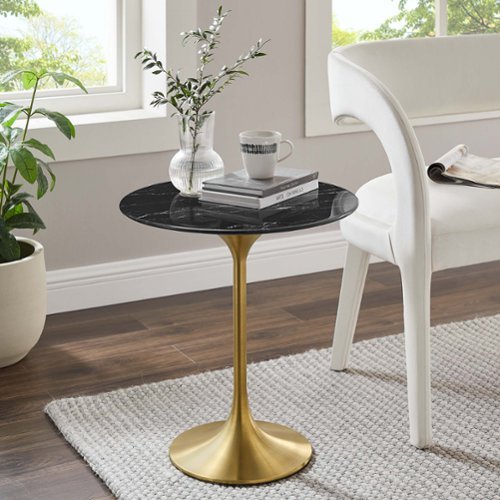 Modway - Lippa Round Artificial Marble Side Table - Gold Black-Front_Standard 