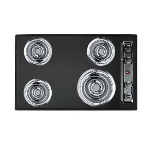 Front. SUMMIT - 30" Wide 4-Burner Coil Cooktop - Black.