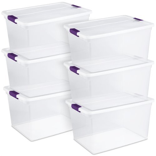 Sterilite - 66 Quart Plastic Latching Handle Storage Container Tote, 6 Pack - Clear-Front_Standard 