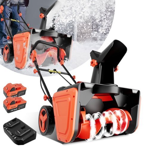 Voltask - 48V 20-Inch Brushless Cordless Snow Blower - Wheels, Directional Plate, LED Lights, 2x24V Batteries + Dual Quick Charger - Orange and Black-Front_Standard 