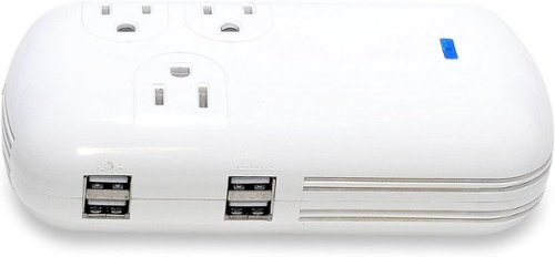 Ceptics - 150W Travel Voltage Converter – 3 US Outlets, 4 USB Ports, Step Down 220V to 110V, Compact & Safe - White-Front_Standard 