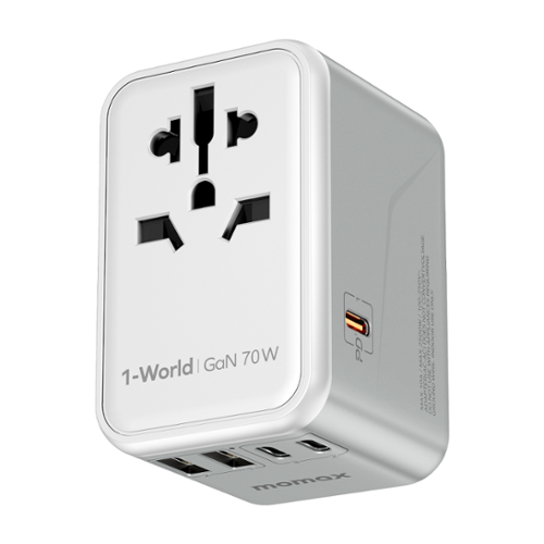 Momax - Universal Travel Adapter 70W GaN, 3 USB-C& 2 USB-A International Power Adapter 6-in-1 for UK/US/AUS/JP - White-Front_Standard 
