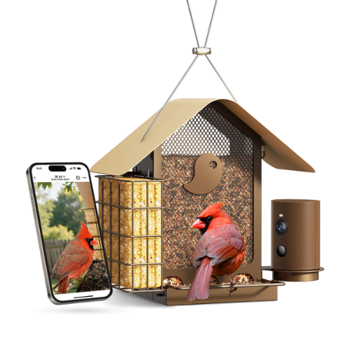 BIRDFY - Smart Bird Feeder Metal V, 1080P HD Birdwatching, 60FPS Slow-Motion, Full-Color Night Vision, 7-Day Free AI Trial - Brown-Front_Standard 