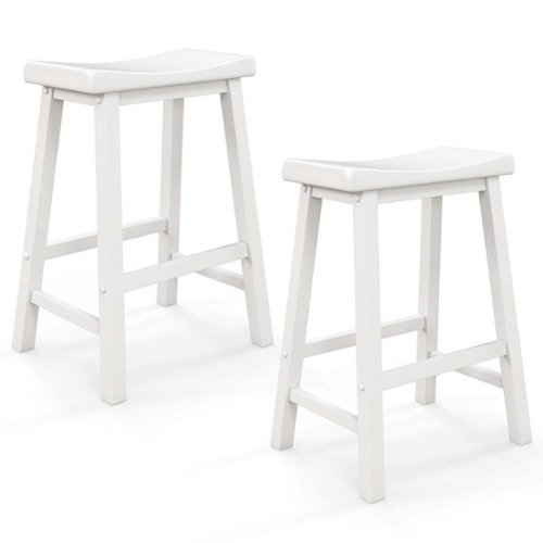 Costway - Set of 2 Saddle Bar Stools Counter Height Dining Chairs with Wooden Legs - White