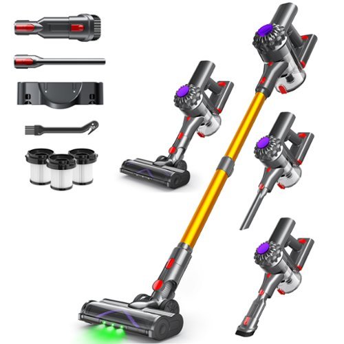 COQOOL - Cordless Stick Vacuum Cleaner 450W/48Kpa, 45 Mins Max Runtime, for Pet Hair Car Carpet Hardwood Floor - Gold-Front_Standard 