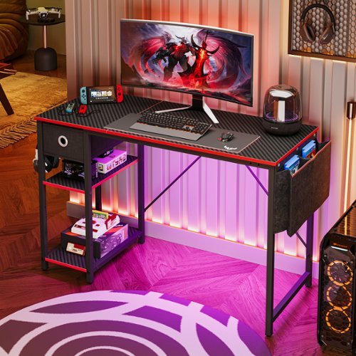 Bestier 47-Inch Gaming Desk with LED Lighting, Compact Computer Desk with Drawers - Black