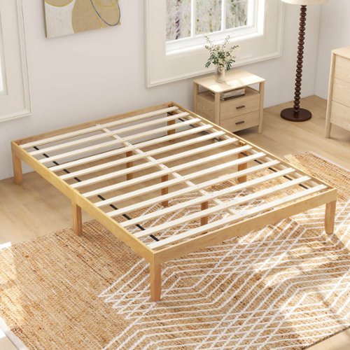 Costway Queen Size Wooden Platform Bed Frame 14" with Rubber Wood Legs Under-bed Storage - Natural