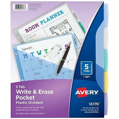 Avery - Write & Erase Pocket Plastic Dividers, 5 Tabs - Multicolor