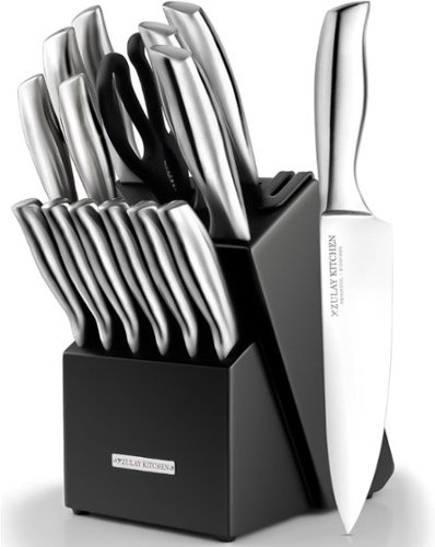 Zulay Kitchen - 15 Piece Stainless Steel Knife Set with Block and Sharpener - Black-Front_Standard 