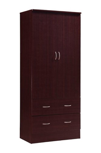 Cedar Assembly - 2 Door Wood Wardrobe Bedroom Closet With Clothing Rod Inside Cabinet And 2 Drawers For Storage Mahogany - 60''-Front_Standard 