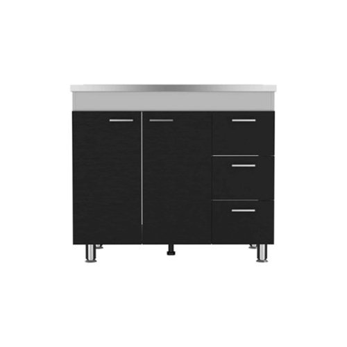 TuHome - Ferretti Utility Sink With Three Drawers And Double Door Cabinet - White / Black-Front_Standard 