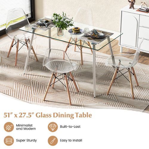 Gymax Modern Glass Dining Table Rectangular Dining Room Table W
