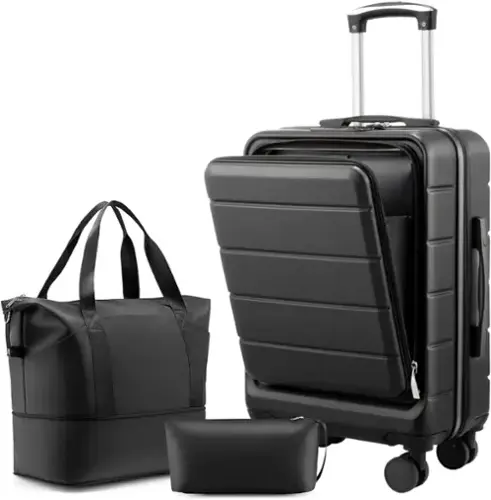 Front. LUGGEX - LUGGEX 3 Piece Sets Carry On Luggage Airline Approved with Front Pocket for Laptop and Tote Bag - LX-FX - Black.