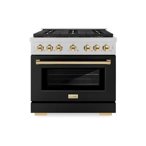 ZLINE - Autograph 36 in. 5.2 cu. ft. Freestanding Paramount Dual Fuel DuoPro Range in Satin Steel w/ Black & Gold Accents - Black Matte