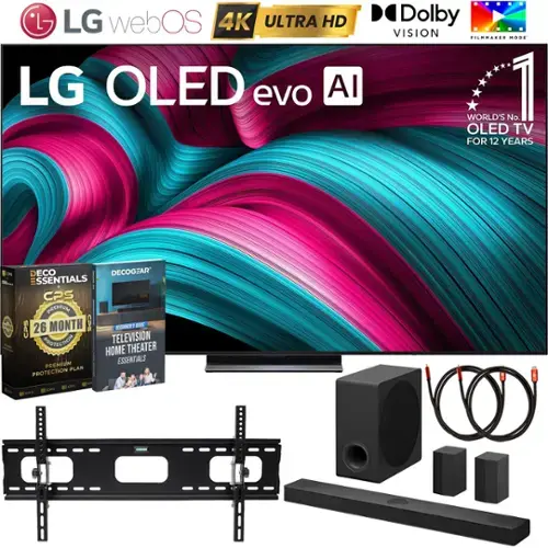 LG webOS 4K ULTRA HD LG OLED evo AI .... Dolby VISION FILMMAKER MODE WORLD'S No. 1 OLED TV FOR 12 YEARS OR ECO DECOGEAR ESSENTIALS + CPS PREMIUM TY 7 26 MONTH CPS SEGNIERS - CPS TELEVISION PROTECTION HOME THEATER PREMIUM ESSENTIALS PLAN PROTECTION