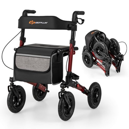 Costway - Walker for Seniors Folding Rollator Walker with 9" Pneumatic Tires for All Terrain - Red-Front_Standard 