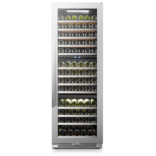 LanboPro - 24 Inch 143 Bottle Triple Zone Built-in or Freestanding Wine Refrigerator with Precision Temperature Controls - Black-Front_Standard 