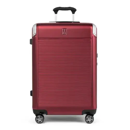 Front. Travelpro - Platinum Elite Hardside Expandable 25" Medium Checked Spinner Luggage - Daring Red.