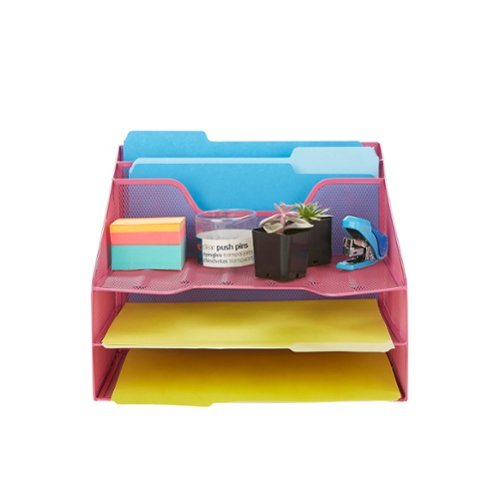 Mind Reader - 3-Tiered, 5 Compartments Desk - Pink