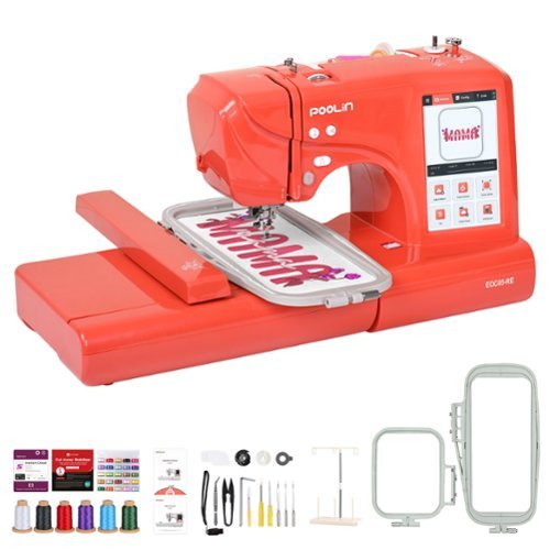 Poolin - EOC05-RE 9.2x4" Big Area Computerized Embroidery Machine 7" Touch Screen Wifi with software for Mothers' Day gift - Red-Front_Standard 