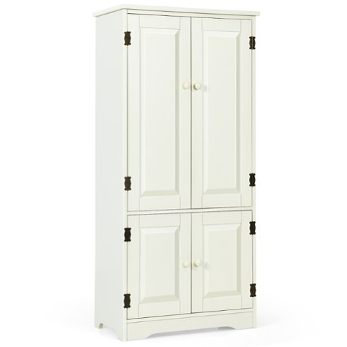 Costway - Accent Floor Storage Cabinet W/ Adjustable Shelves Antique 2-Door - White-Front_Standard 