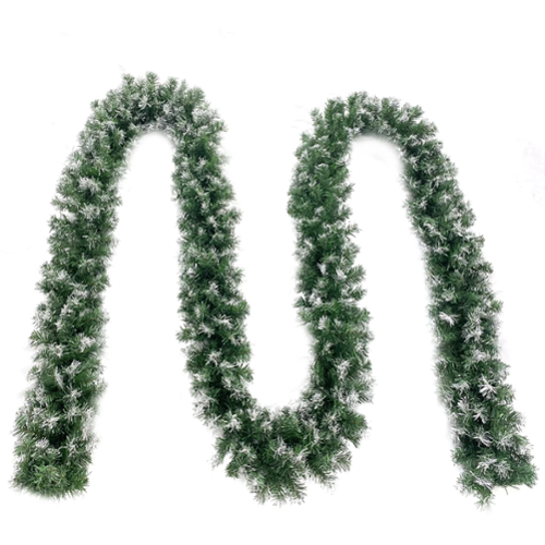 MOVSSOU - 18ft Christmas Garland 50 LED Lights Pre-Lit Artificial Xmas Garland Snow Flocked Wall Christmas Decorations - Green-Front_Standard 