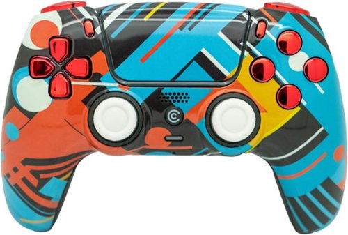 Custom Controllerzz - Custom Wireless Controller for PS5 - Retro Abstract & Red Chrome Inserts-Front_Standard 