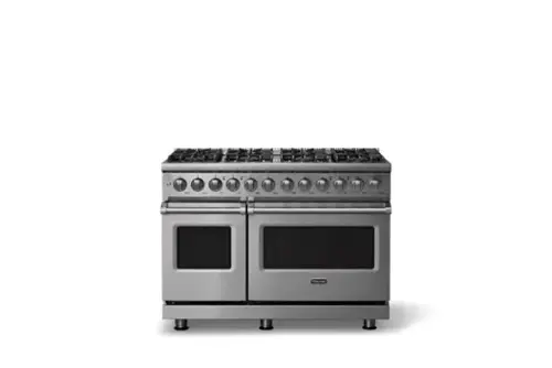 Front. Viking - 48"W. Pro5S 7.3 Cu.Ft. Freestanding Self-Clean LP Sealed 8B LP Dual Fuel Convection Rng/Grdl-Stainless Steel - Stainless Steel.