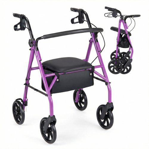 Costway - Rollator Walker with Seat, Height Adjustable Handles, Storage Basket for Seniors - Purple-Front_Standard 