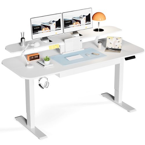 GTPlayer - 55 x 24 IN Electric Standing Desk with Drawers Sit Stand up Desk - White-Front_Standard 