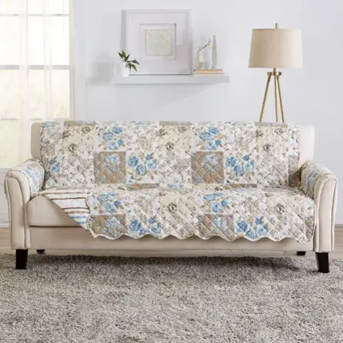 09- Patchwork - Taupe / Blue Sofa