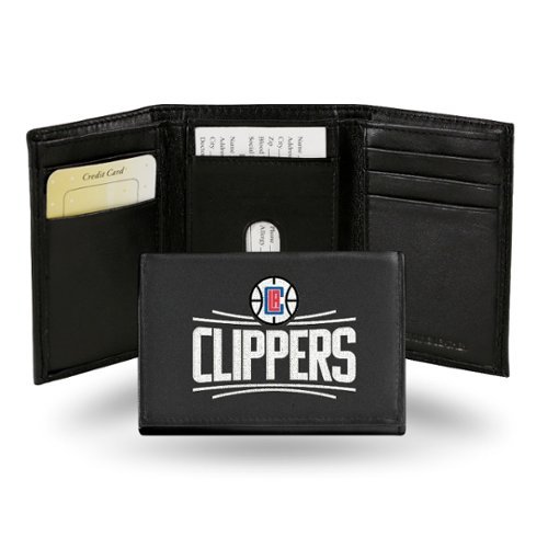 Rico Industries - Los Angeles Clippers Embroidered Black Leather Trifold Wallet - Multi-Front_Standard 