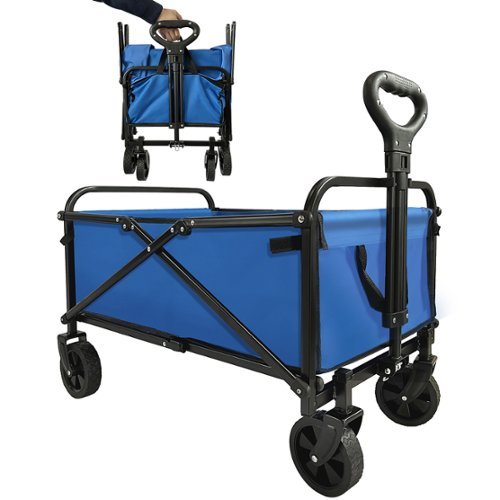 Bestier - Folding Collapsible Wagon Utility Camping Cart W/Wheels & Adjustable Handle - Blue-Front_Standard 