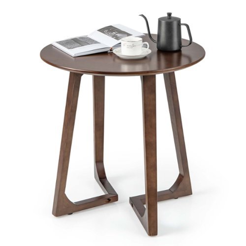 Costway 24" Round Side Table Solid Rubber Wood End Table Beside Sofa&Bed for Small Space - Brown