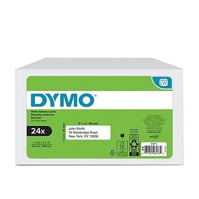 DYMO - LabelWriter 2050813 Mailing Address Labels, 3-1/2" x 1-1/8", Black on 350 Labels/Roll, 24 Rolls/Box - White
