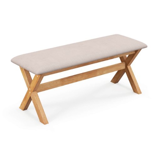 Costway Upholstered Entryway Bench with Thick Padded Seat End of Bed Bench for Bedroom - Grey + Natural