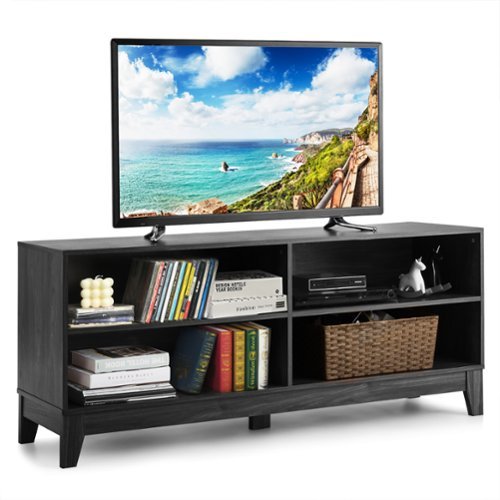 Costway - 58'' Modern Wood TV Stand Console Storage Entertainment Media Center - Black-Front_Standard 