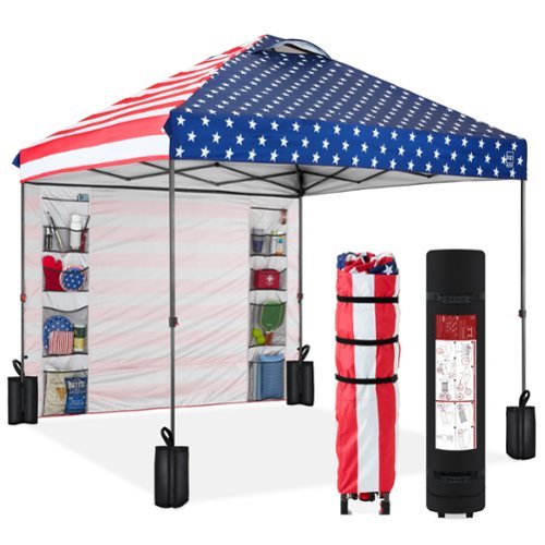 Best Choice Products - 10x10ft Easy Setup Pop Up Canopy, Portable Tent w/ Side Wall, 1-Button Push, Case - American Flag-Front_Standard 