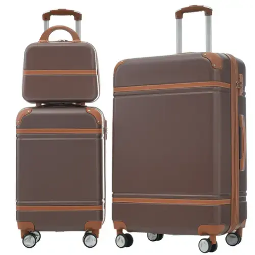 Front. Ecooso - 3-Piece Expandable ABS Spinner Luggage Set with TSA Lock, 20-Inch and 28-Inch Suitcases, and Cosmetic Case - Brown.