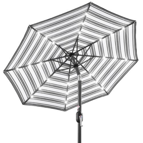Best Choice Products - 10ft Solar LED Lighted Patio Umbrella w/ Tilt Adjustment, UV-Resistant Fabric - Striped Black-Front_Standard 