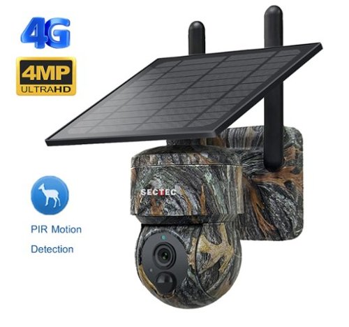 Cluzine - Mini Camouflage 2K 4G Solar Hunting Camera, 4MP IP66 Outdoor PTZ Camera with PIR Detection, 940NM IRs, 2-Way Audio-Front_Standard 