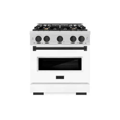 Front. ZLINE - Autograph 30" Classic Gas Range with 4 Burners and Black Accents (CGRZ-WM-30-MB) - White.
