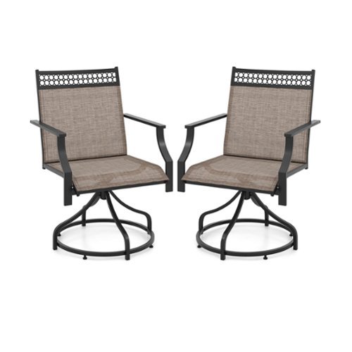 Costway - Patio Swivel Dining Chairs Set of 2 with Quick-Drying Fabric and Metal Frame - Brown-Front_Standard 