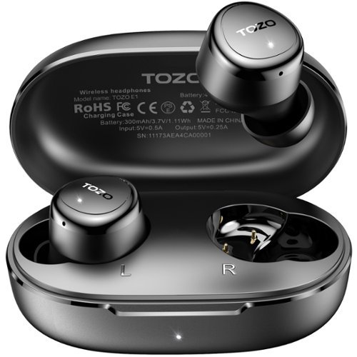 TOZO - E1 Lightweight Premium Stereo Earbuds Waterproof Headphone, Built-in Mic, Clear Call, Bluetooth 5.3, 30H Playtime, 32 EQ - Black-Front_Standard 