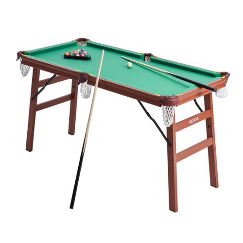 VEVOR - Folding Pool Table, 4.5 ft Portable Billiards Tables, Foldable Space-Saving Entertainment Game Set Includes Ball, Cue - Brown + Green-Front_Standard 